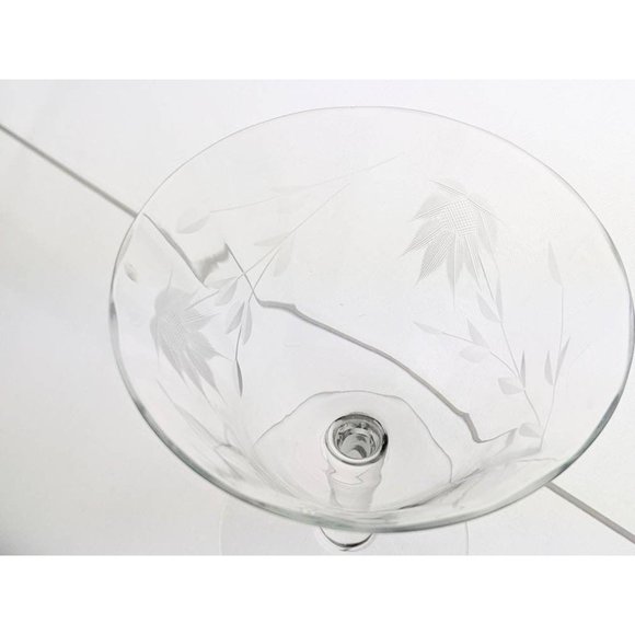 Vtg MCM 1950s Clear Etched Glass Champagne Barware Fancy Drinking New Year Party - Picture 9 of 10